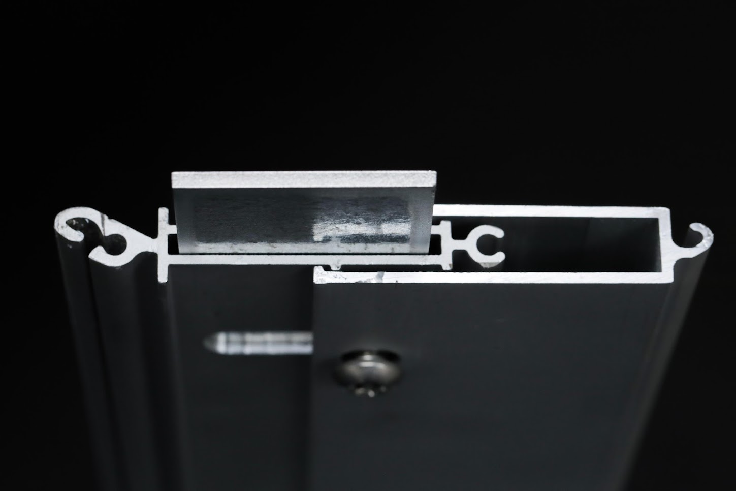 Auto-locking security shutter slat close-up