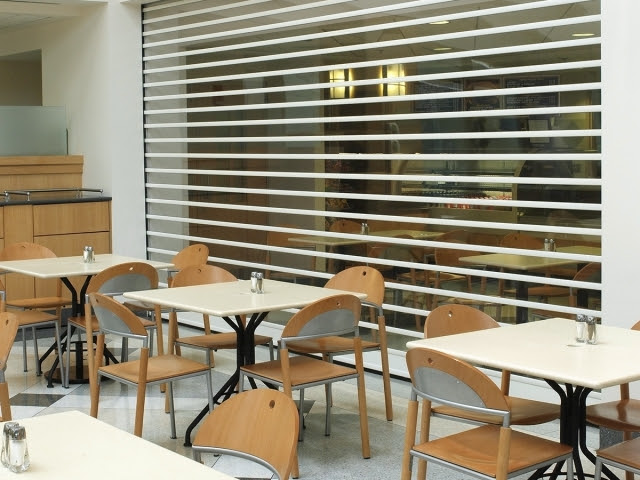 clear security shutters at indoor cafeteria