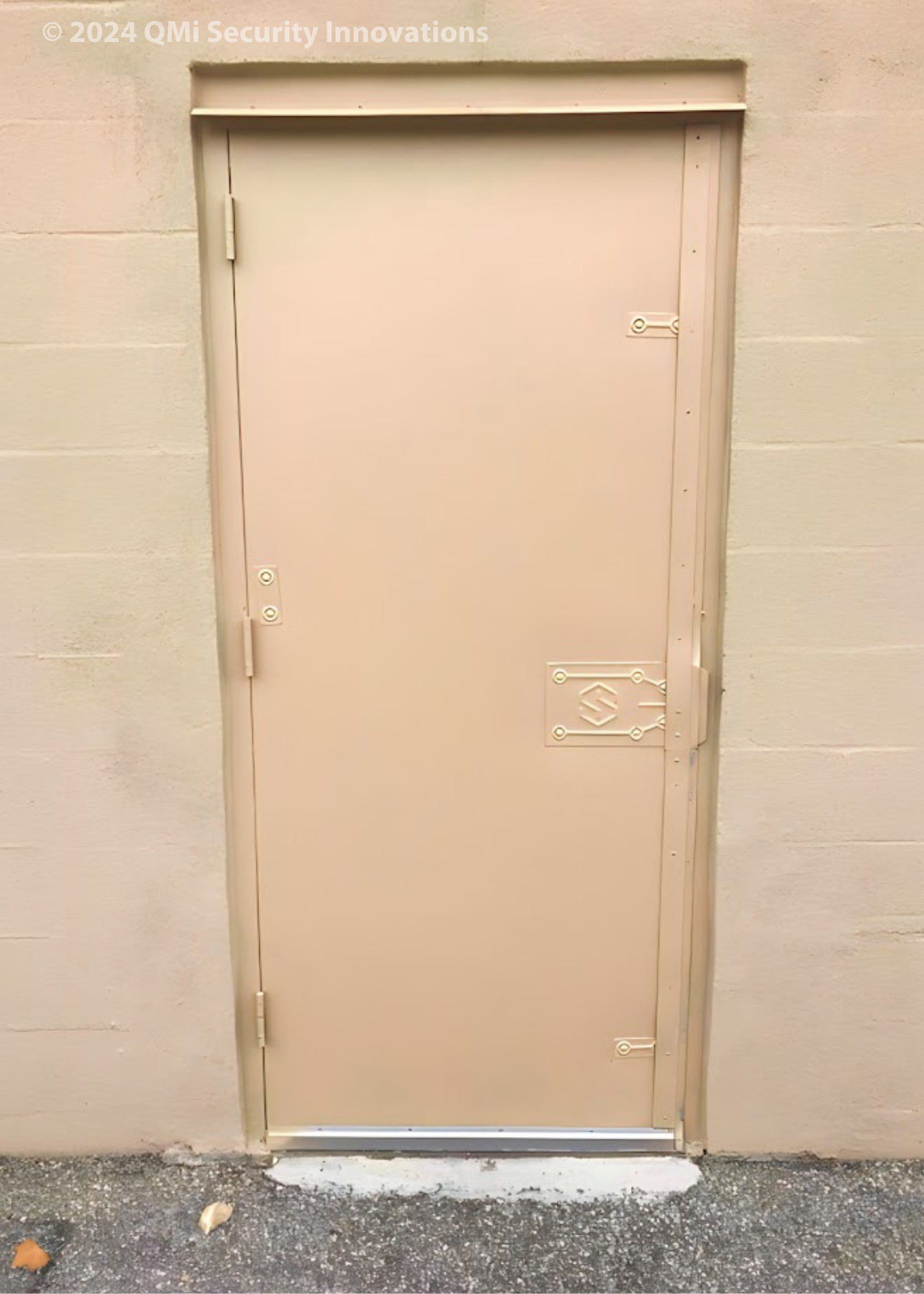 a custom painted pink high-security exit door protects the rear of a beauty supply store